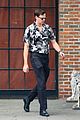 bill skarsgard rocks floral print shirt for day out in nyc 03