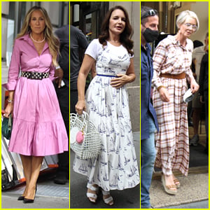 Sarah Jessica Parker Runs Into A Cafe To Film 'And Just Like That' With Kristin Davis & Cynthia Nixon