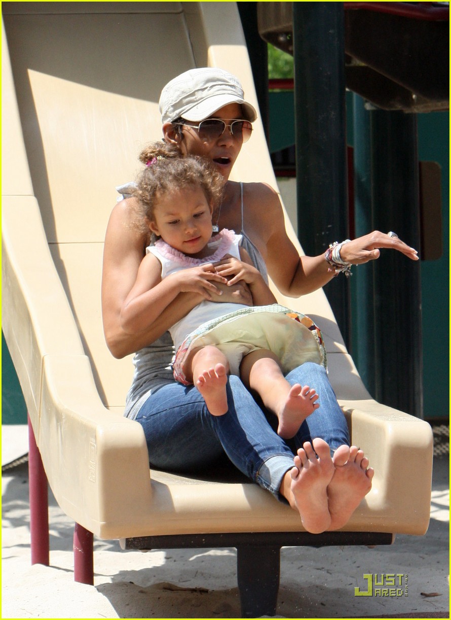 halle berry down the slide with nahla 11