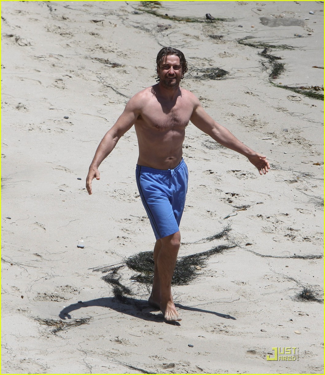 gerard butler shirtless stroll with mystery gal 072555634