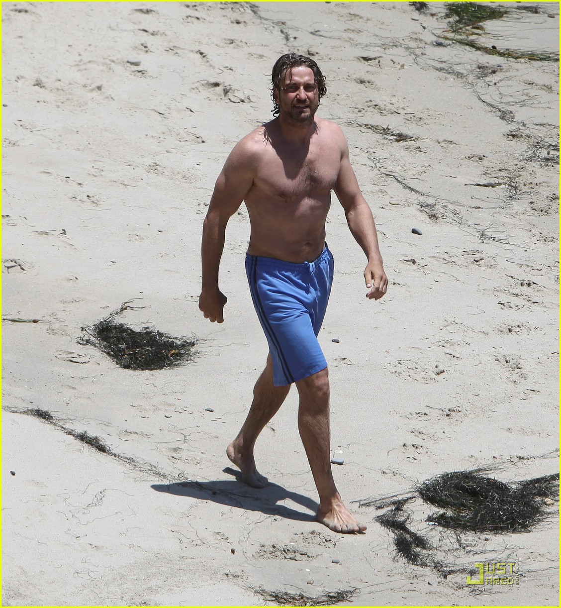 gerard butler shirtless stroll with mystery gal 172555644