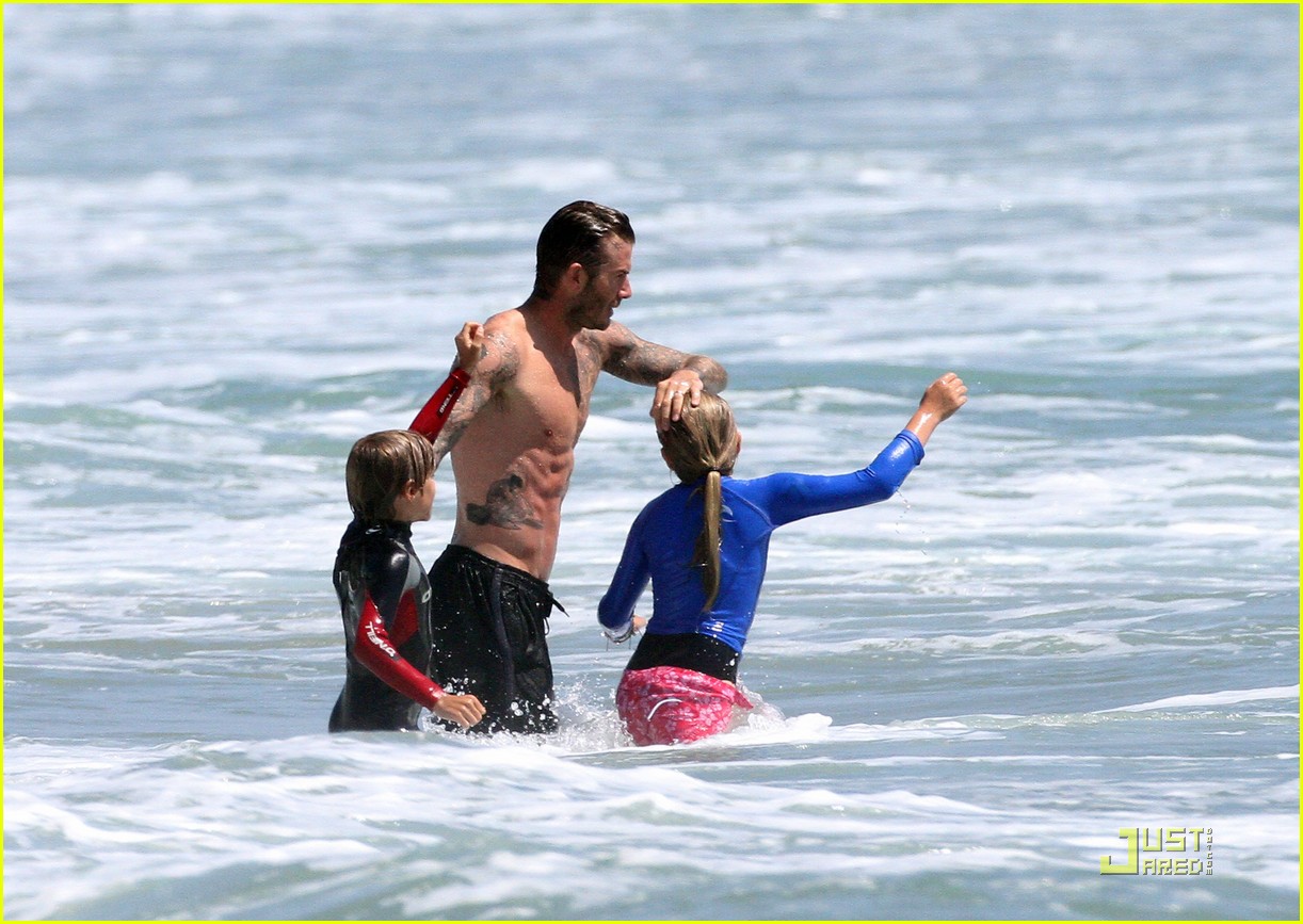 david beckham shirtless surfing with the kids 16