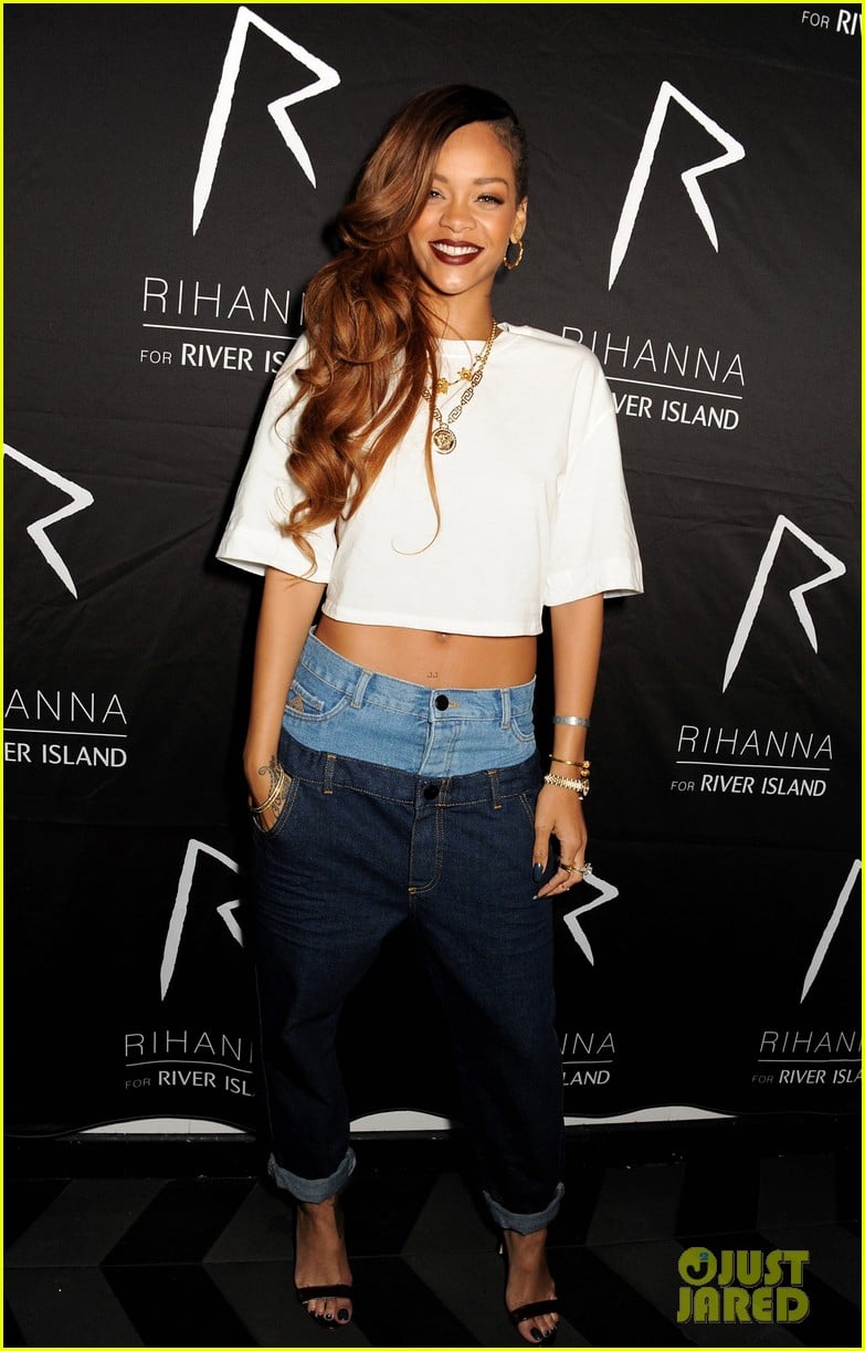 rihanna double jeans look at river island after party 012825102