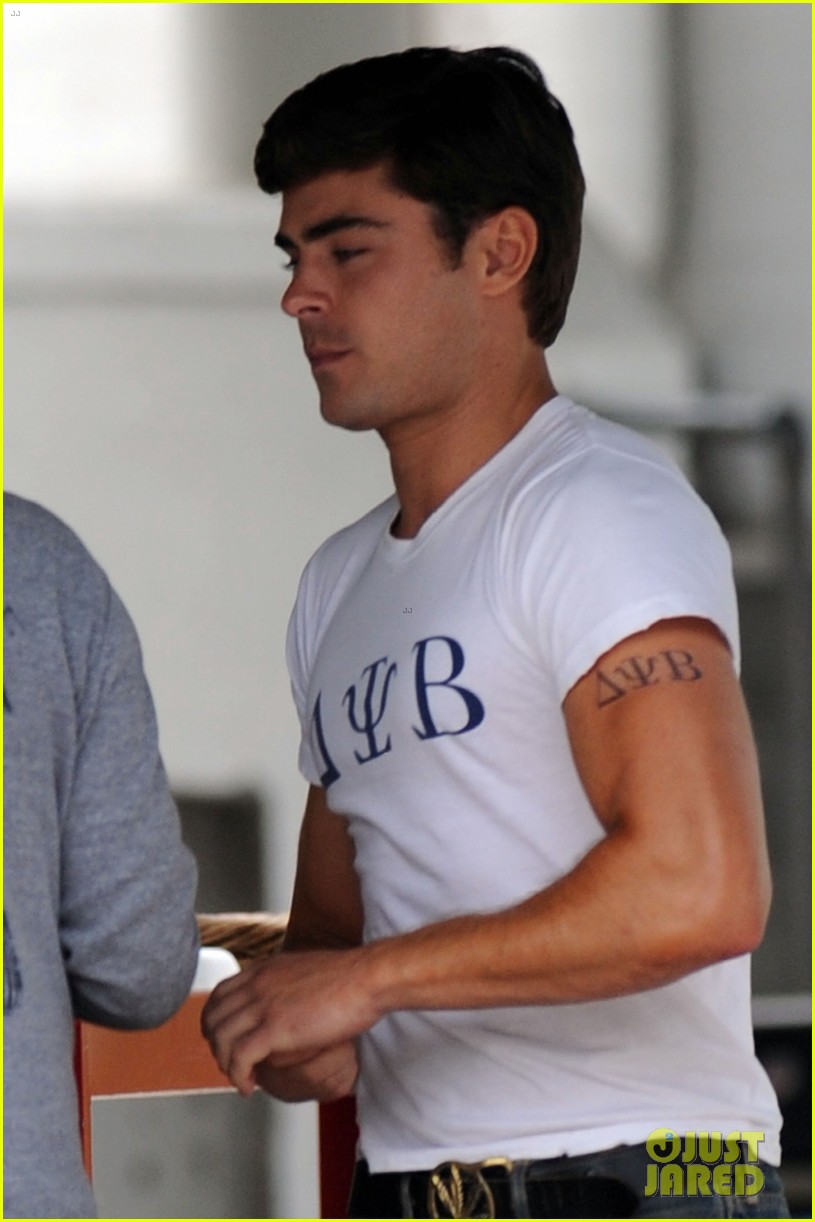 zac efron frat tattoo on bulging bicep for townies 012857384