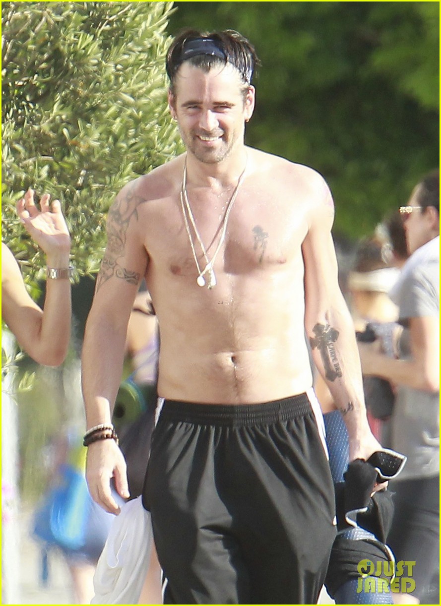 colin farrell shirtless yoga with sister claudine 10
