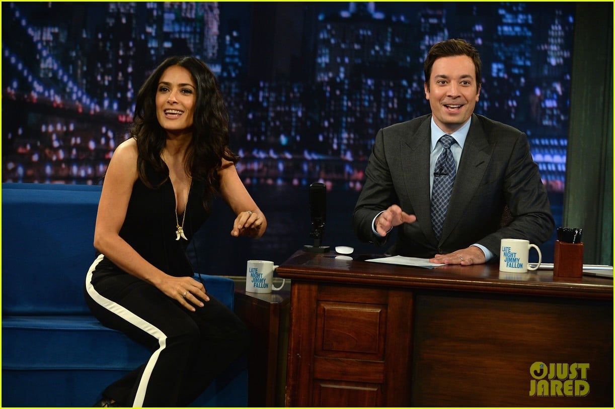 salma hayek plays beer pong on late night with jimmy fallon 052908218