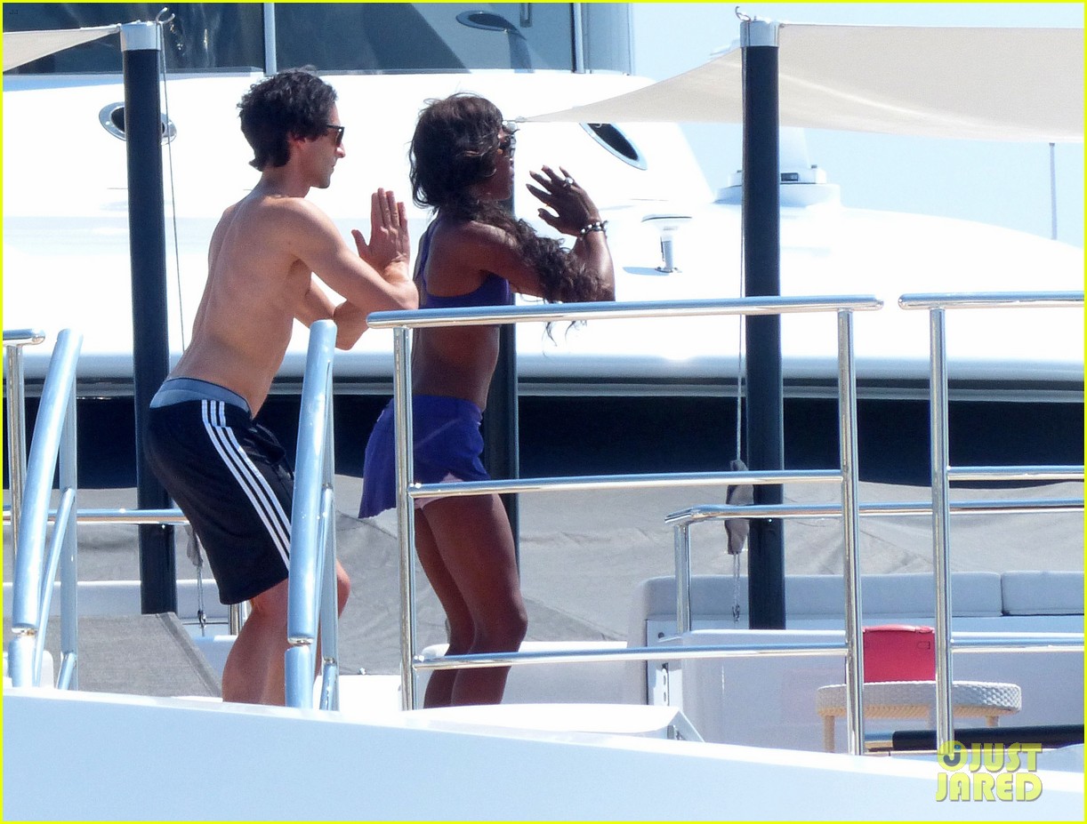 adrien brody shirtless yacht yoga with naomi campbell 012935697