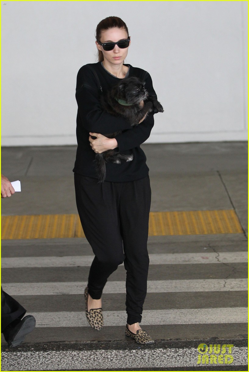 rooney mara holds pet pooch close at the airport 11