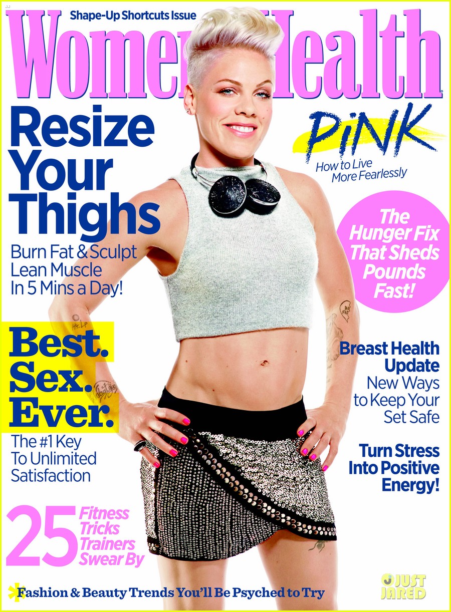 pink bares flat tummy for womens health october 2013 03