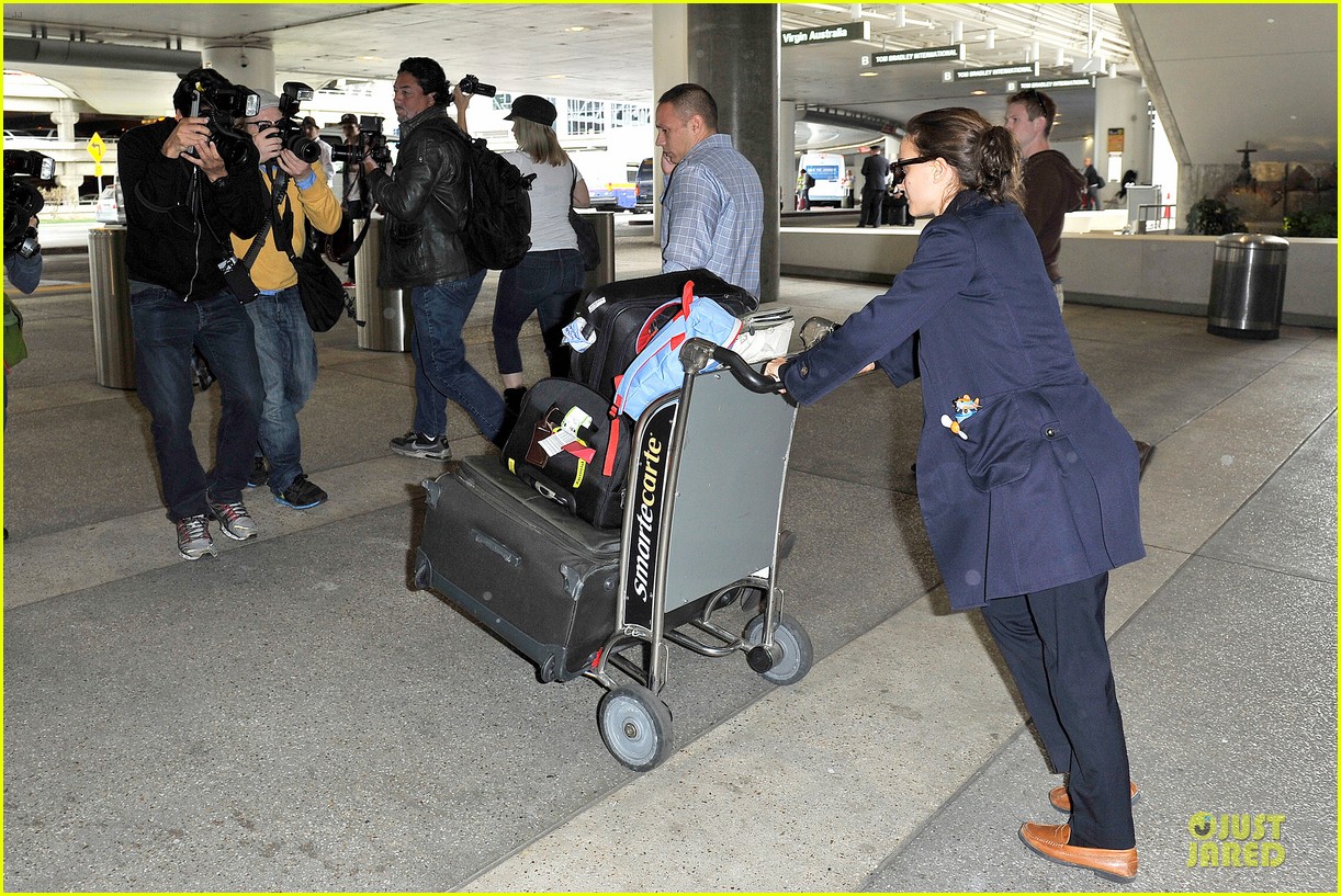 Natalie Portman Baggage Cart Full of Luggage at LAX Airport! Photo