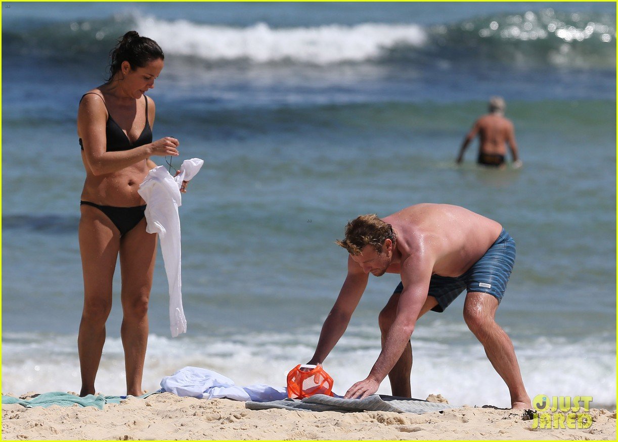 simon baker shirtless beach day with wife rebecca rigg 253013015