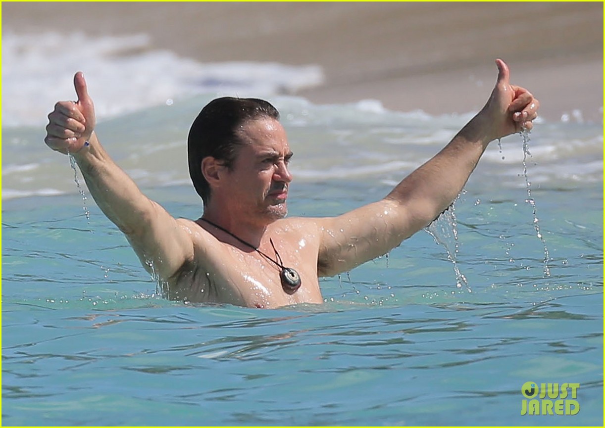 robert downey jr swims shirtless plays with exton in st barts 23