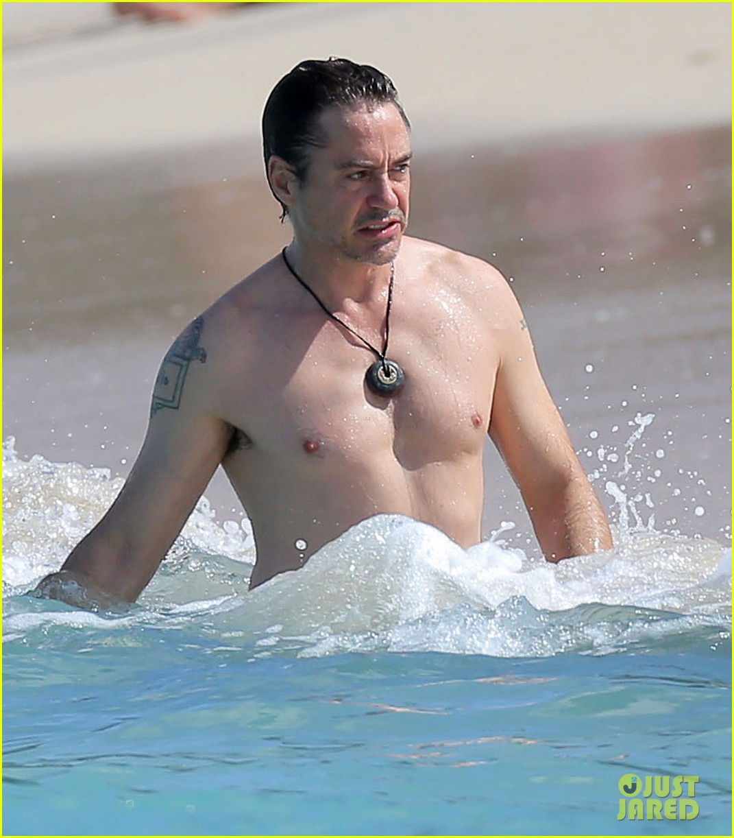 robert downey jr swims shirtless plays with exton in st barts 26