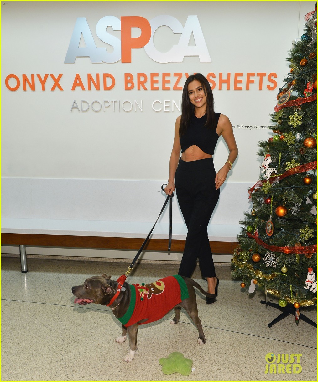 irina shayk meets adorable pitbull dog at aspca event 033009523