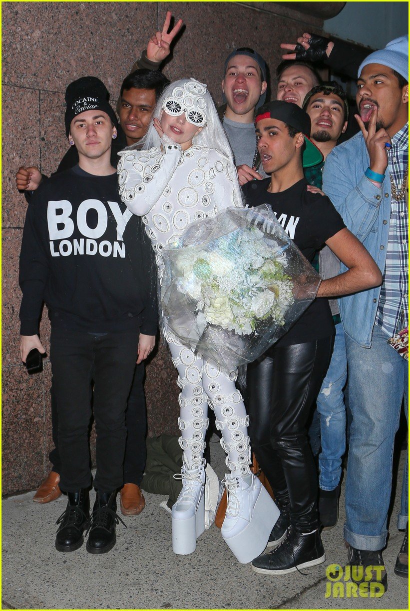lady gaga is a bride see her throwing a bouquet of flowers 173057637