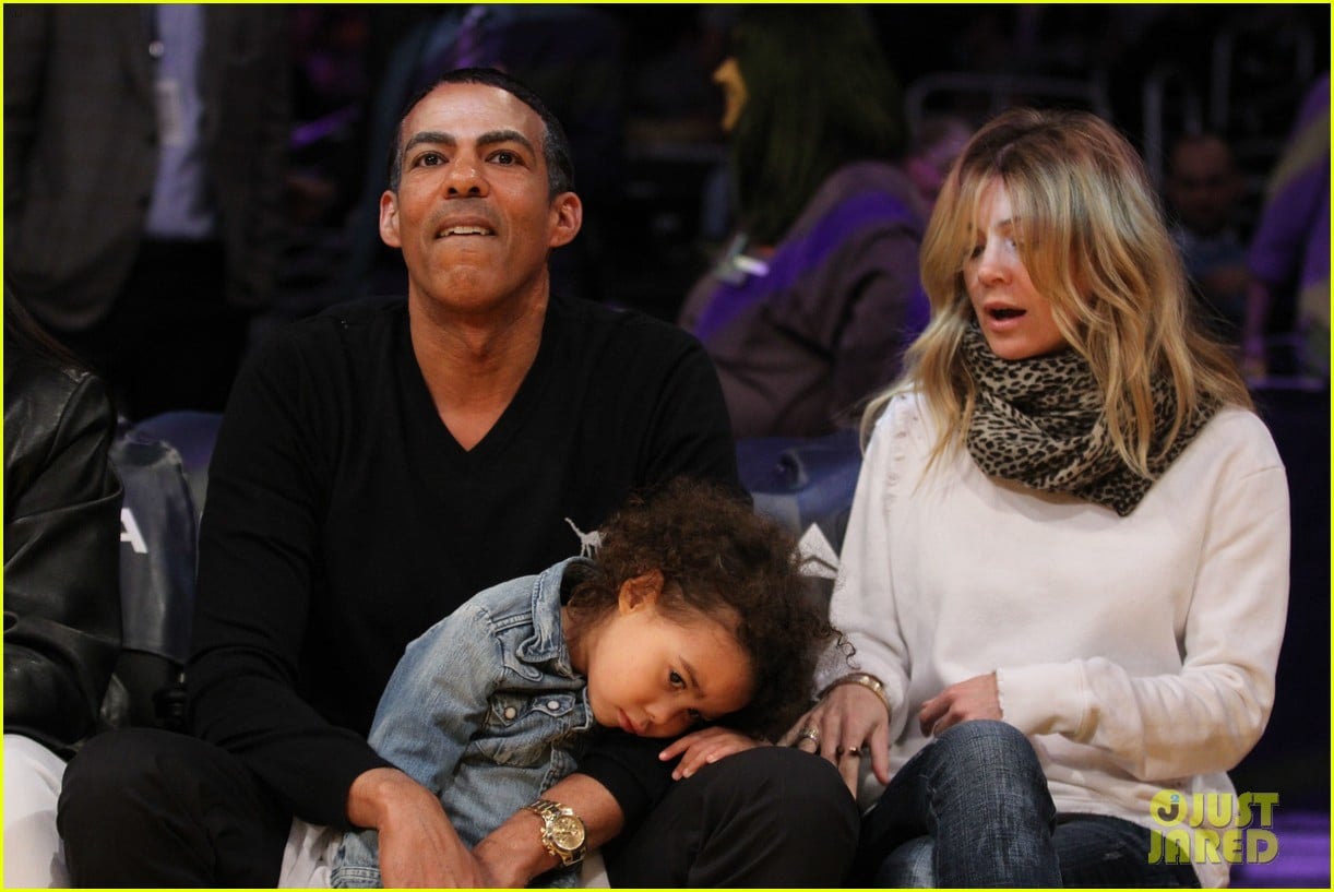 ellen pompeo will ferrell lakers courtside seats with the kids 08