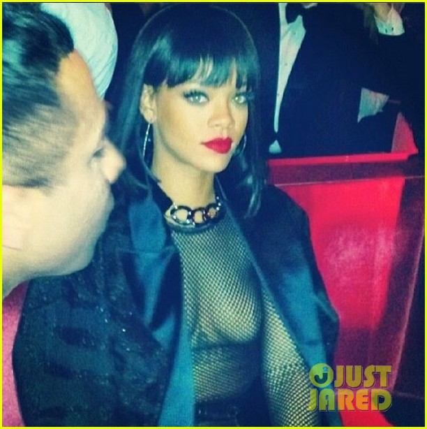 rihanna bares her nipples in fishnet top with no bra 043062032