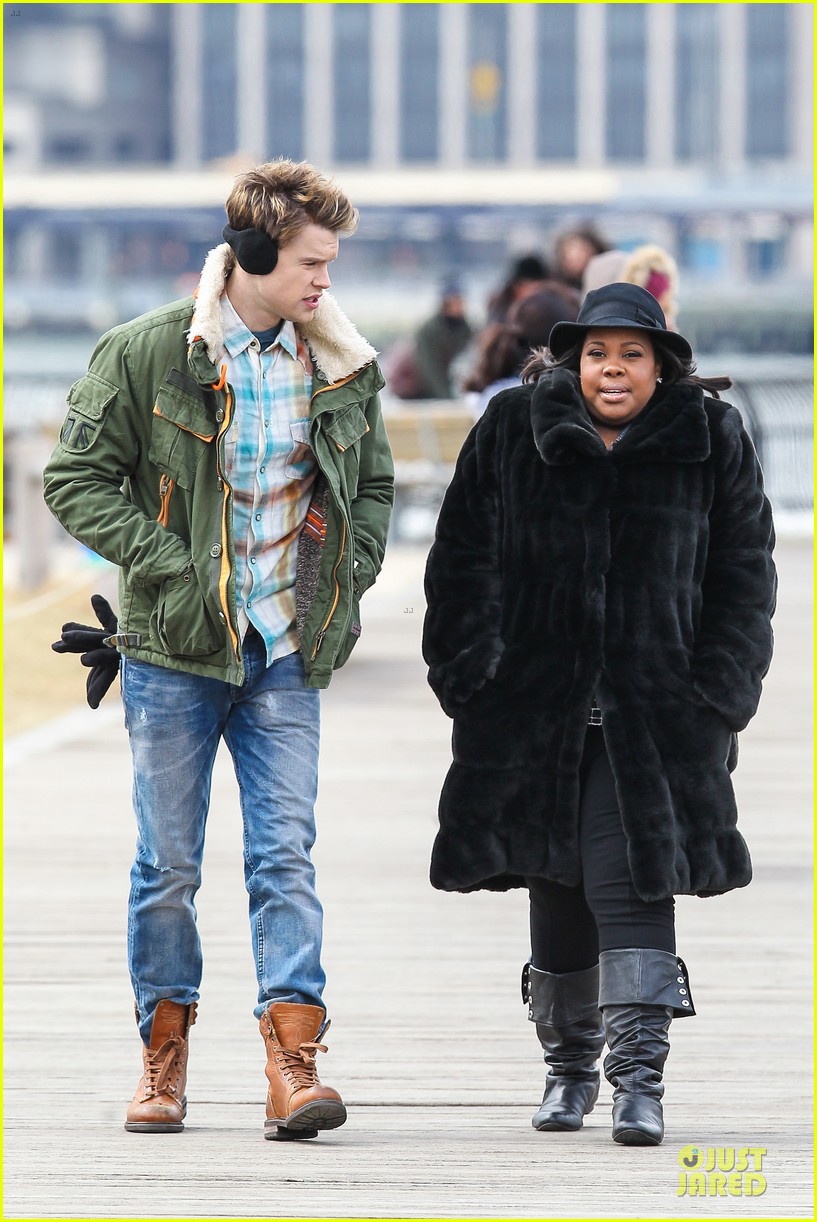 chord overstreet give amber riley jacket to stay warm 153074530