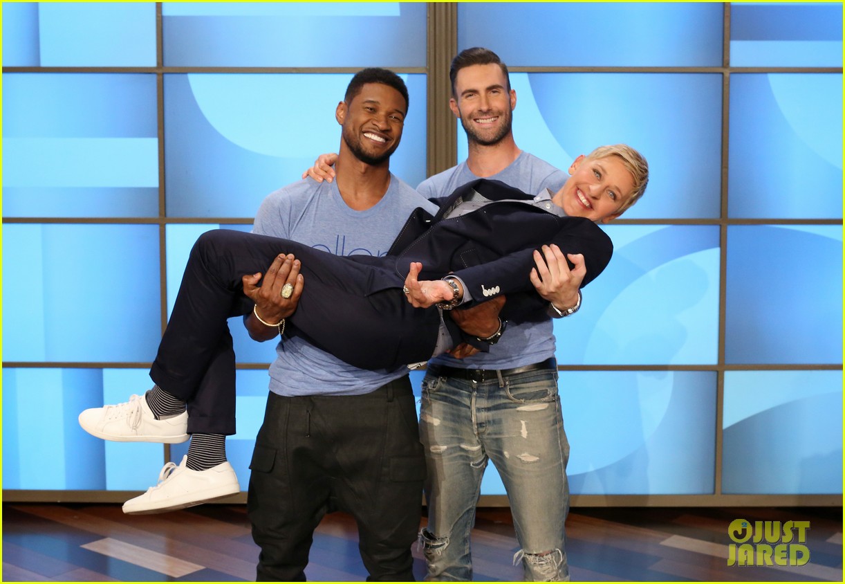 adam levine visits ellen usher lets one lucky audience member feel his abs 023098302