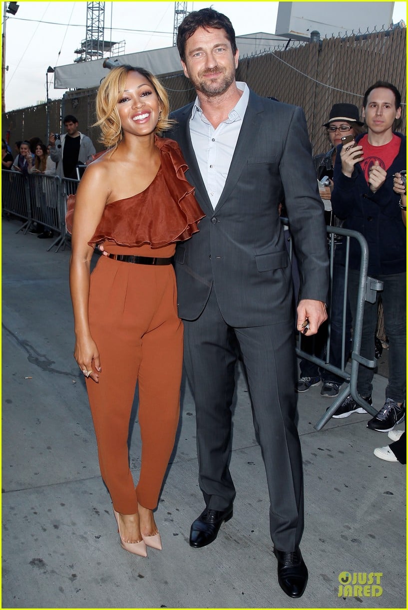 gerard butler meagan good picture at jimmy kimmel live 01