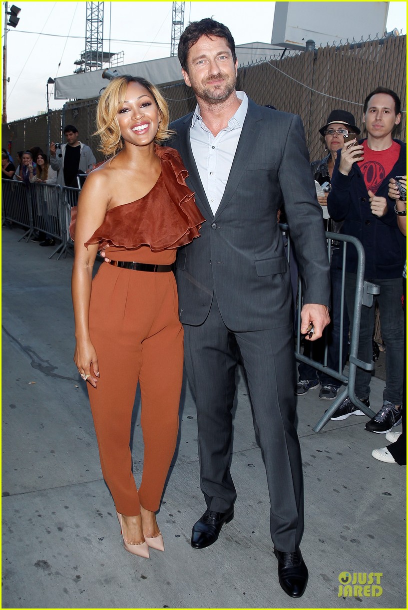gerard butler meagan good picture at jimmy kimmel live 253132845