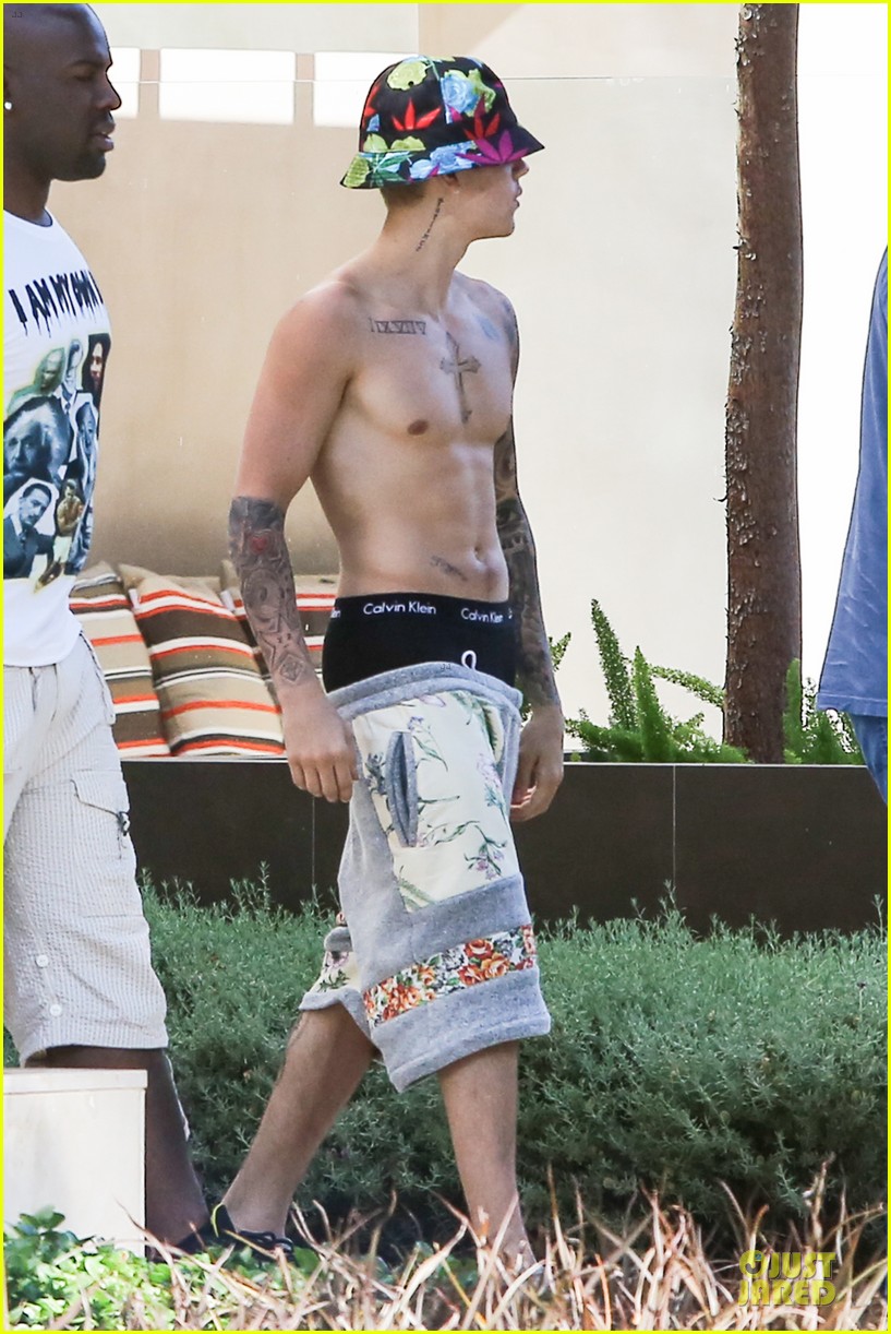 Justin Bieber Shows Off Major Confidence By Going Shirtless & Floral