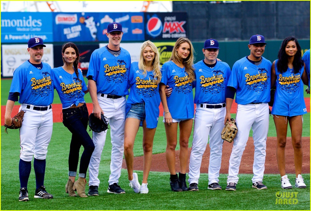 lily aldridge gigi hadid throw out first pitch at baseball game 273181373