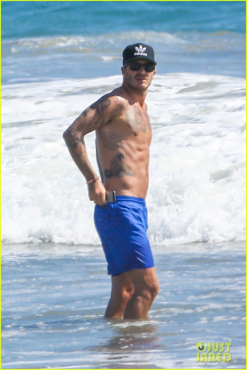 shirtless david beckham shows off his amazing body for malibu beach dip 153176215