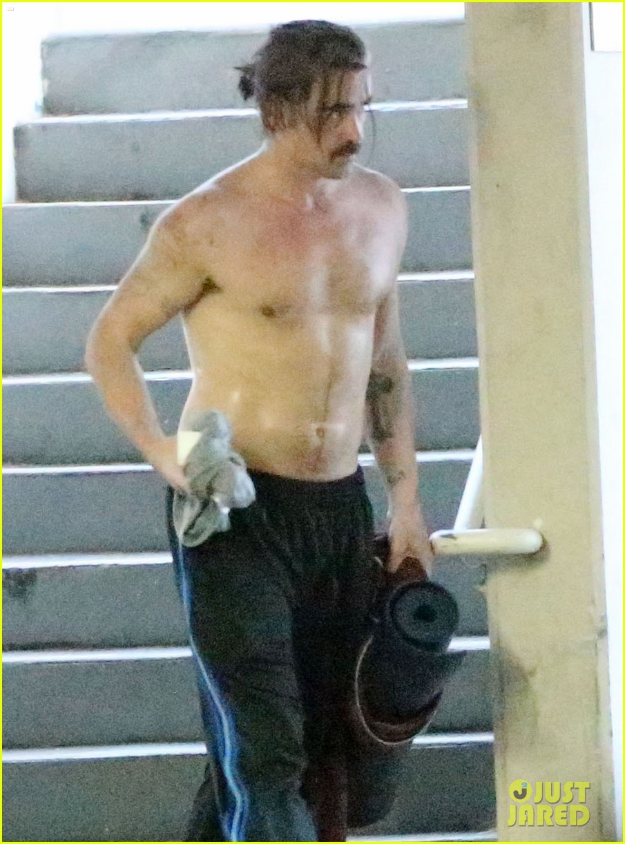 colin farrell shirtless sweaty after yoga 103306113