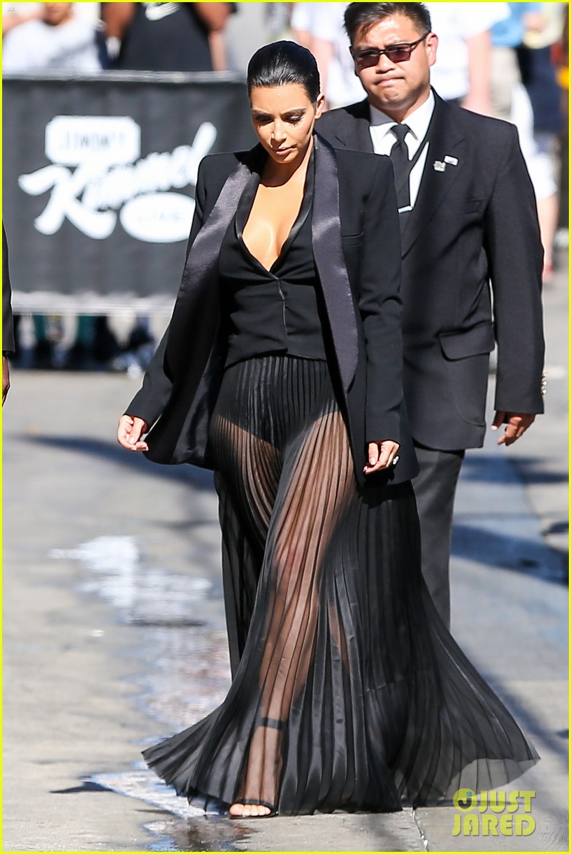 kim kardashian wears a totally see through skirt for kimmel appearance 163359452