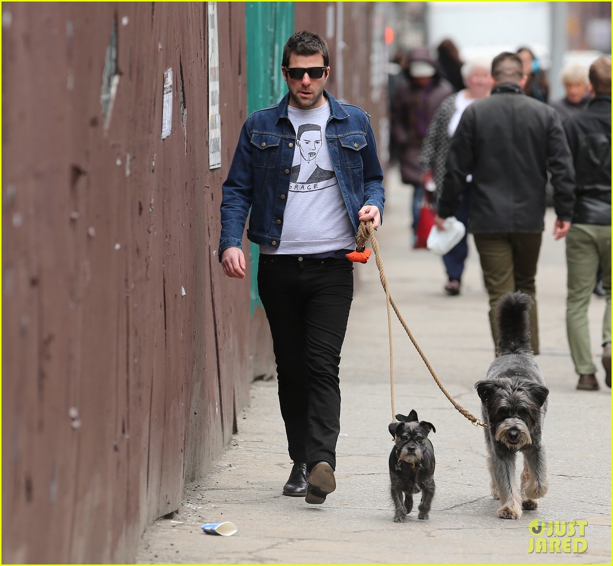 zachary quinto goes for a walk with his dogs 013344776