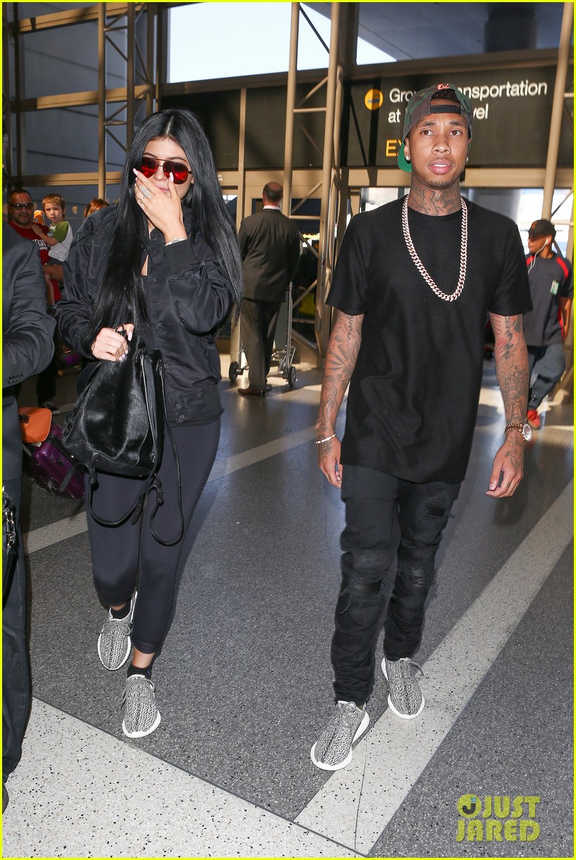 kylie jenner tyga wear matching black at lax airport 353400204