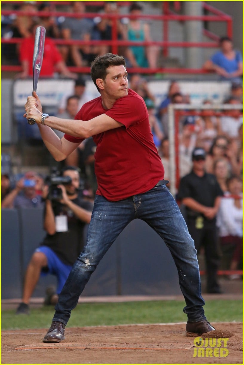 Michael Buble Throws Out First Pitch with Cutie Son Noah! Photo