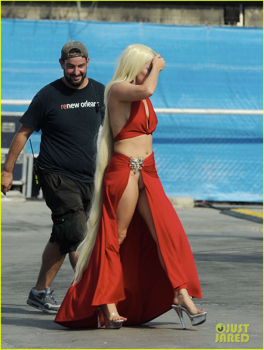 lady gaga shows legs for days on american horror story set 223457572