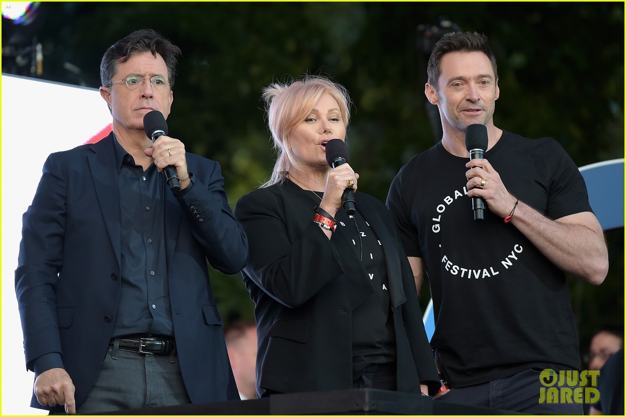 Hugh Jackman Gives Stephen Colbert a Shoulder Ride at Global Citizen