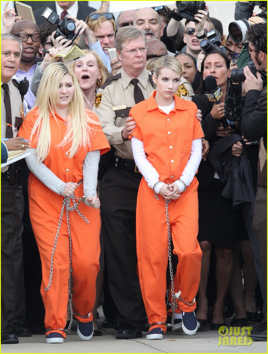 scream queens arrest orange suits lea michele eye patch 133501502