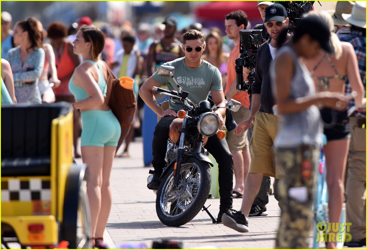 zac efron films baywatch on motorcycle 313594060