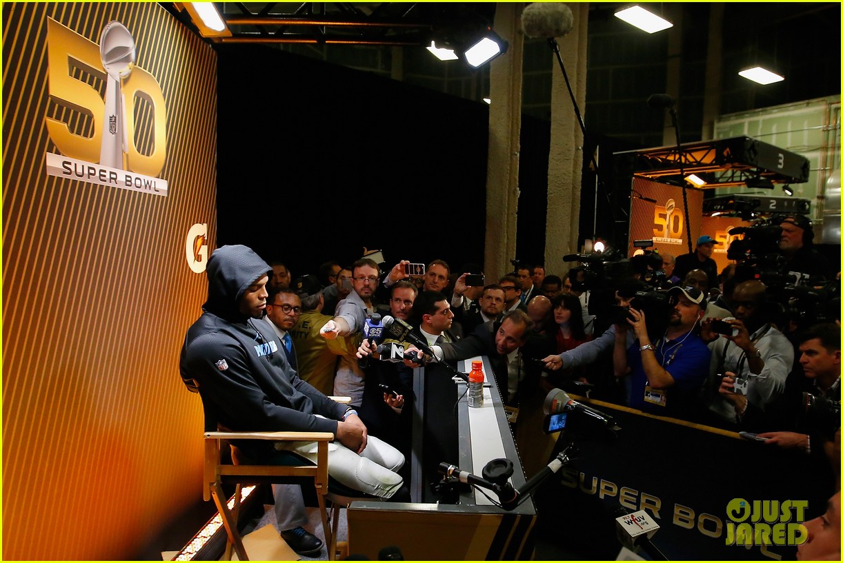 cam newton walks out during post super bowl press conference 223572069