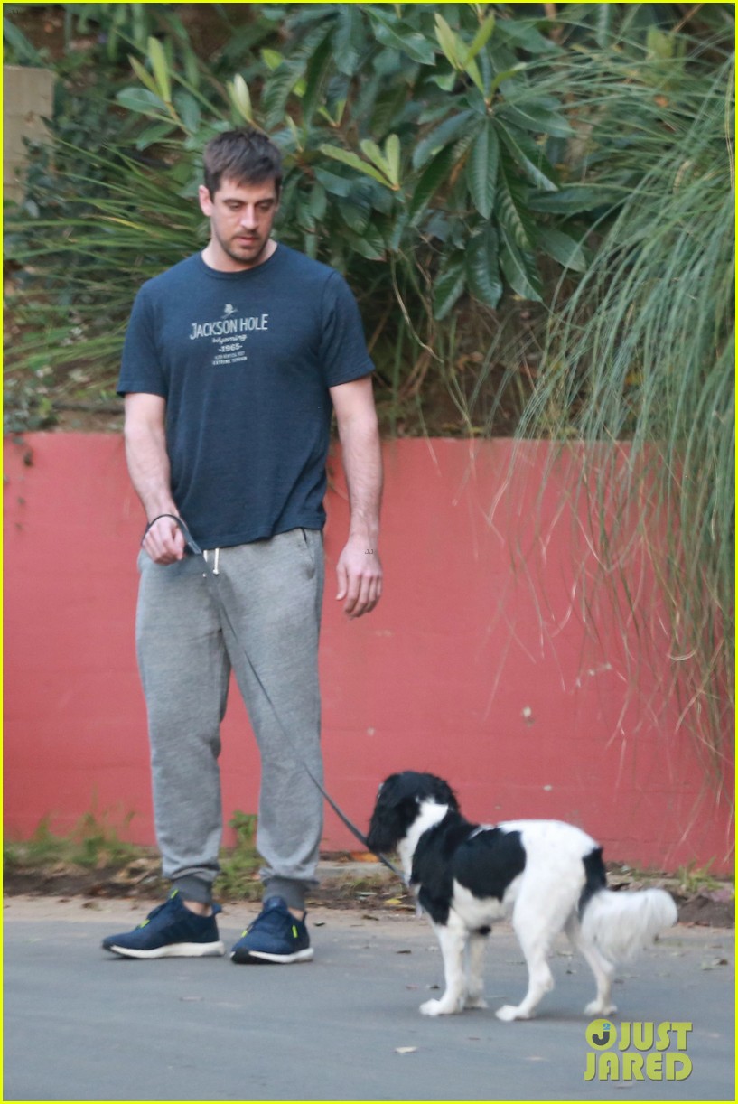 aaron rodgers takes girlfriend olivia munns dog for a walk 073589200