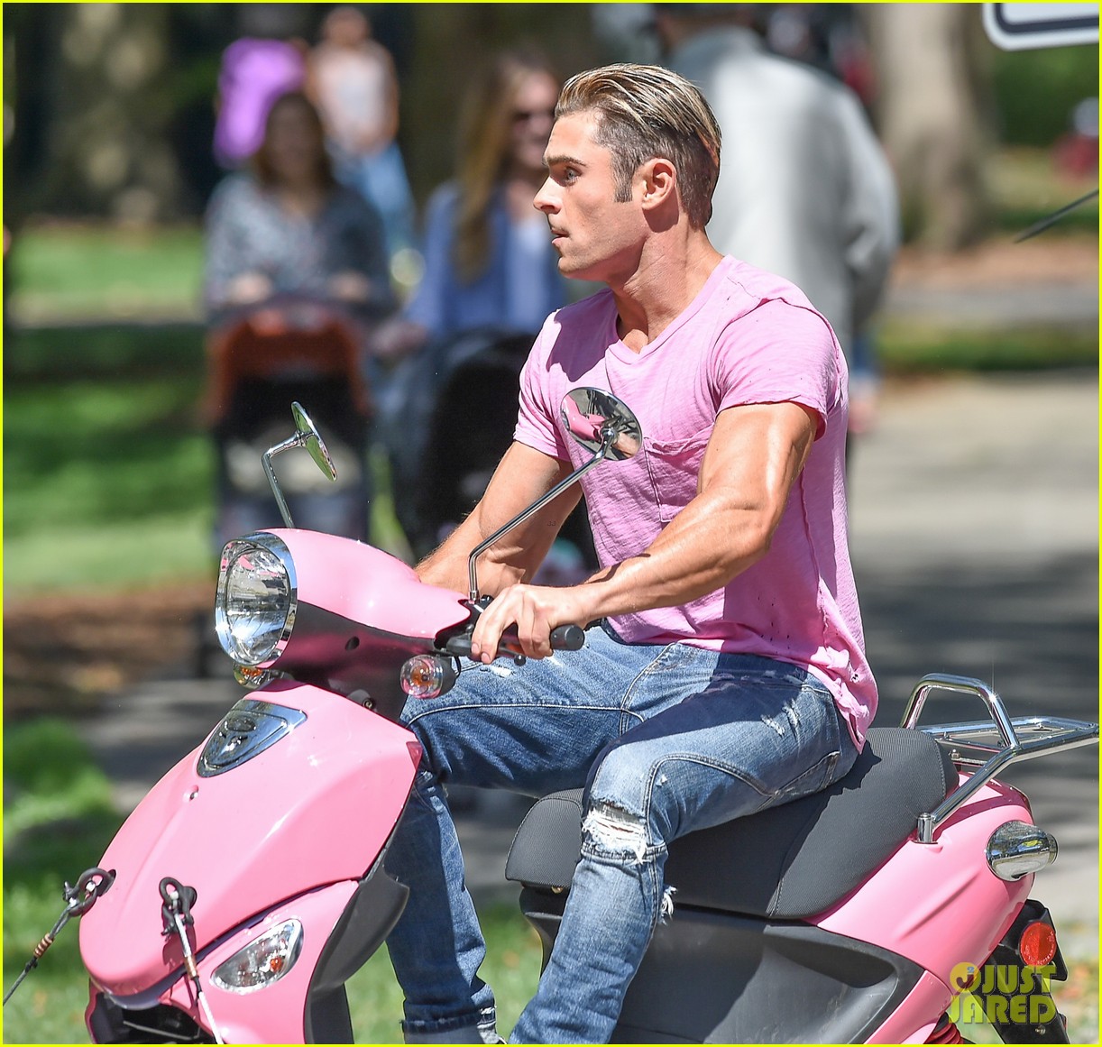 zac efron the rock film baywatch on a scooter 423612559