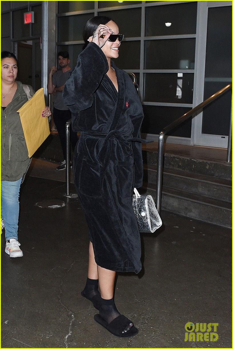rihanna steps out in robe flip flops after a photo shoot 153667435