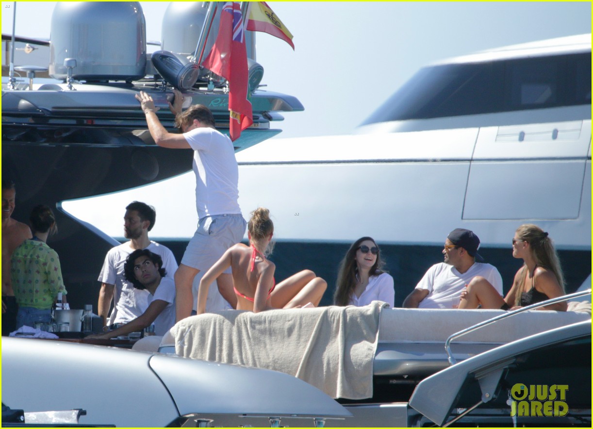 leonardo dicaprio nina agdal lounge on yacht with tobey maguire 483717380