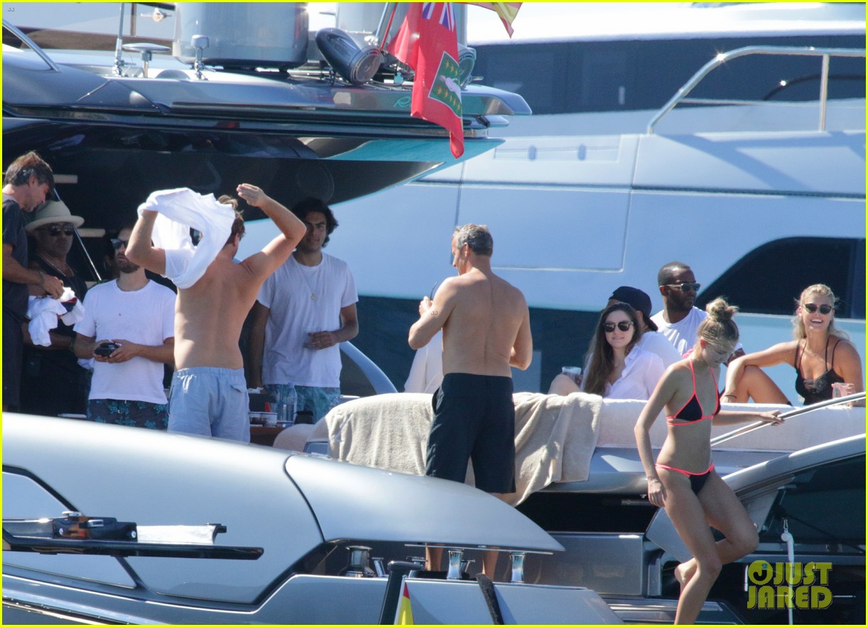leonardo dicaprio nina agdal lounge on yacht with tobey maguire 513717383