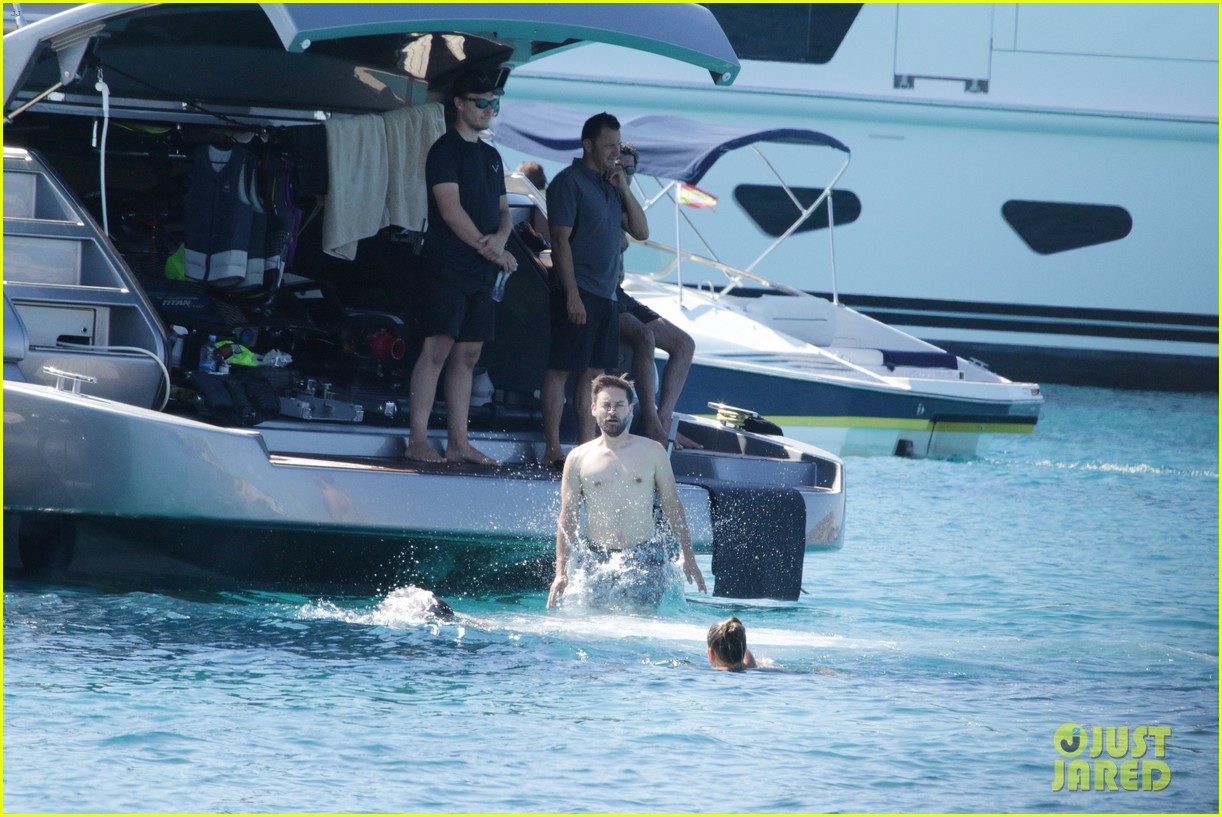 leonardo dicaprio nina agdal lounge on yacht with tobey maguire 653717397