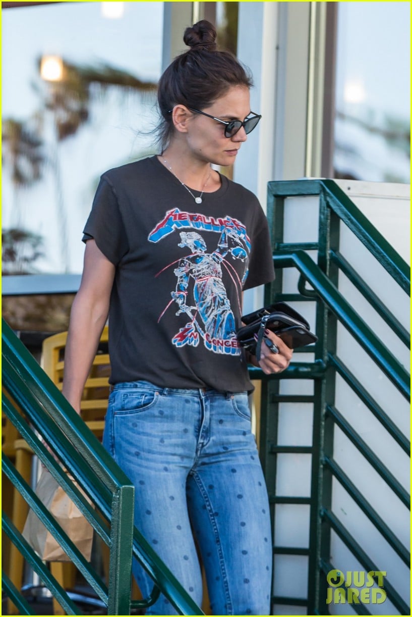 katie holmes wears a metallica shirt for casual friday outing 183708046