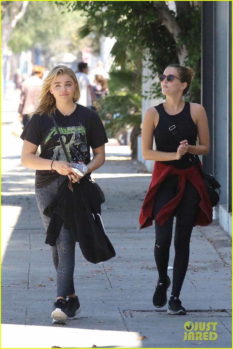 Chloe Grace Moretz in a tank top and leggings following a Pilates session
