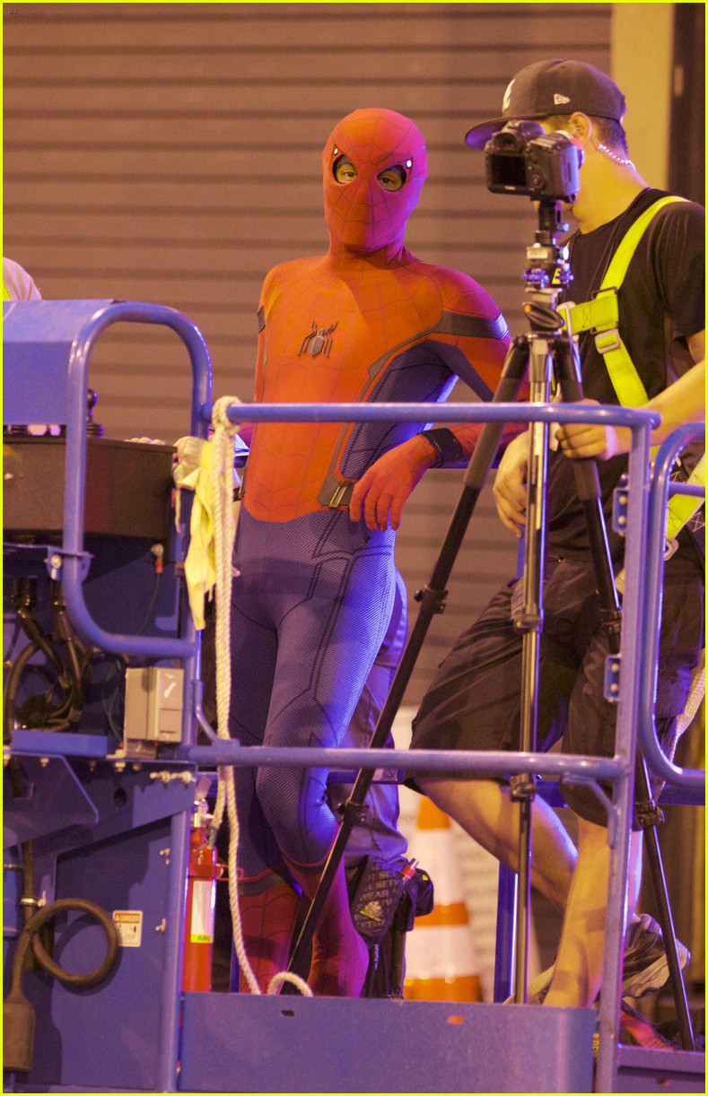 tom holland suits up on the set of spider man homecoming 143745697