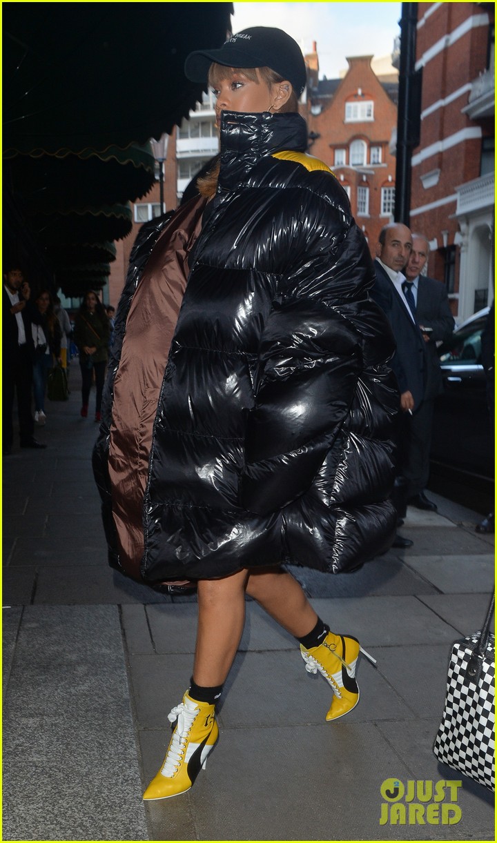 rihanna wears puffy over sized coat for shopping in london 193738055