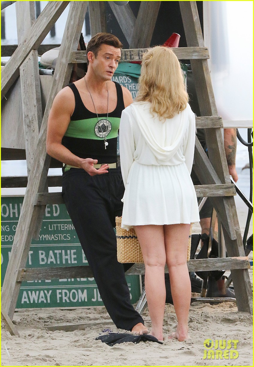 justin timberlake and kate winslet film a beach scene for woody allen movie 093764887