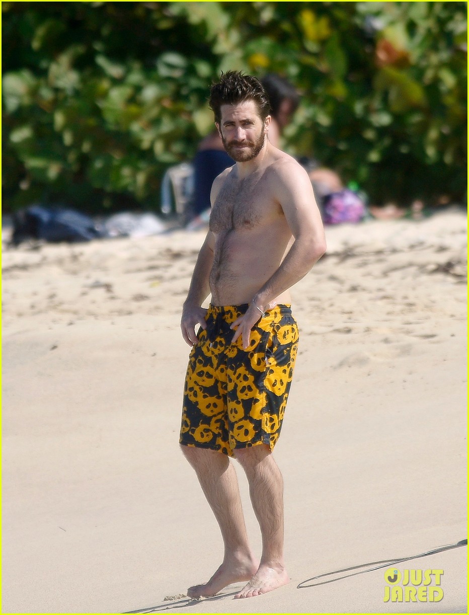 jake gyllenhaal goes shirtless in st barts takes surfing lesson 123834460